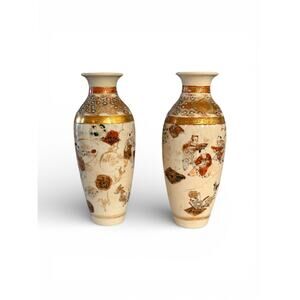 Pair of Japanese Porcelain Vases with Satsuma-Style Decoration